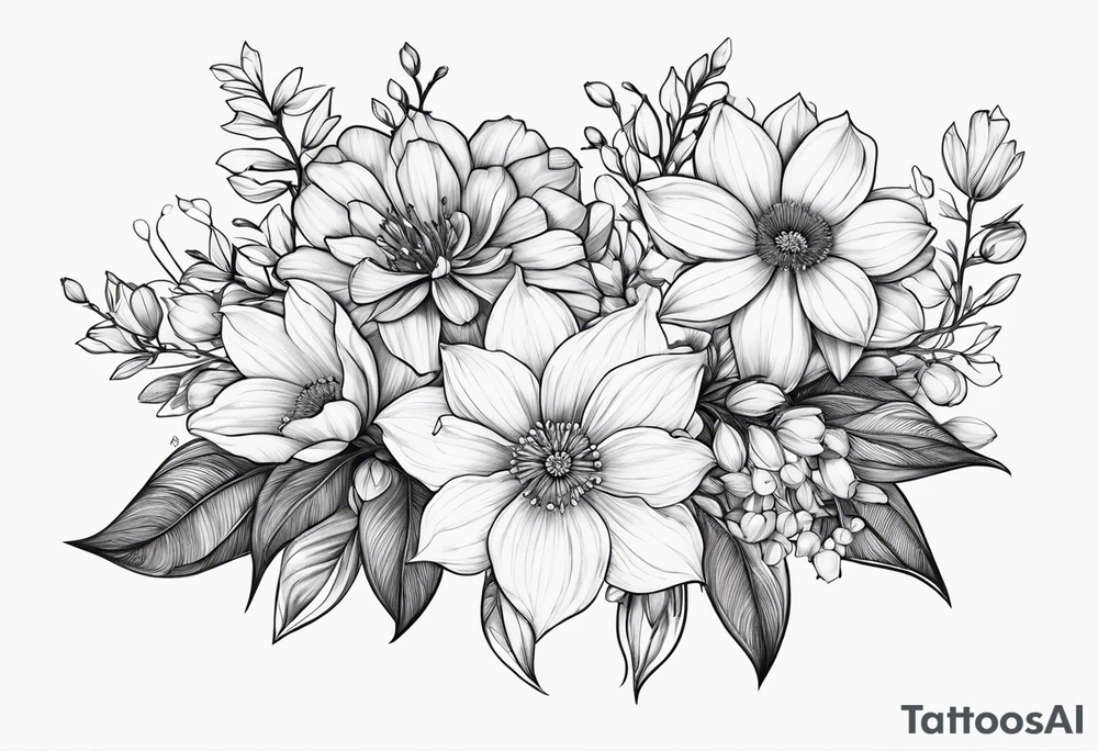 small may birth flower, december birth flower and july birth flower cluster tattoo idea
