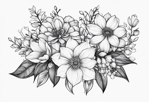 small may birth flower, december birth flower and july birth flower cluster tattoo idea