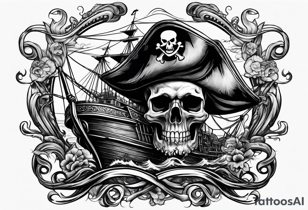 skull octopus pirate ship tattoo idea