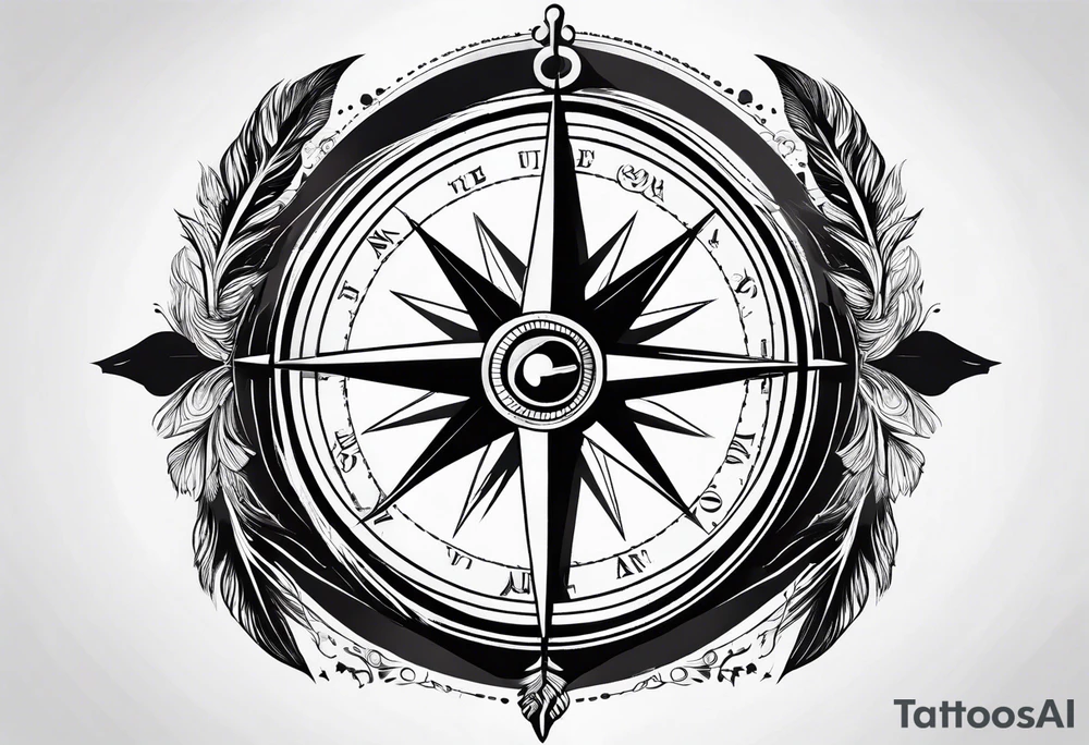 Feather travel compass tattoo idea