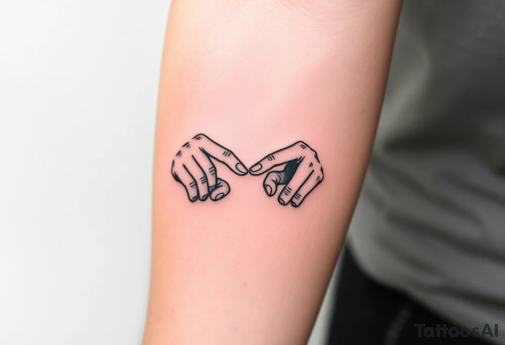Two hands reaching for each out for other touching fingertips tattoo idea