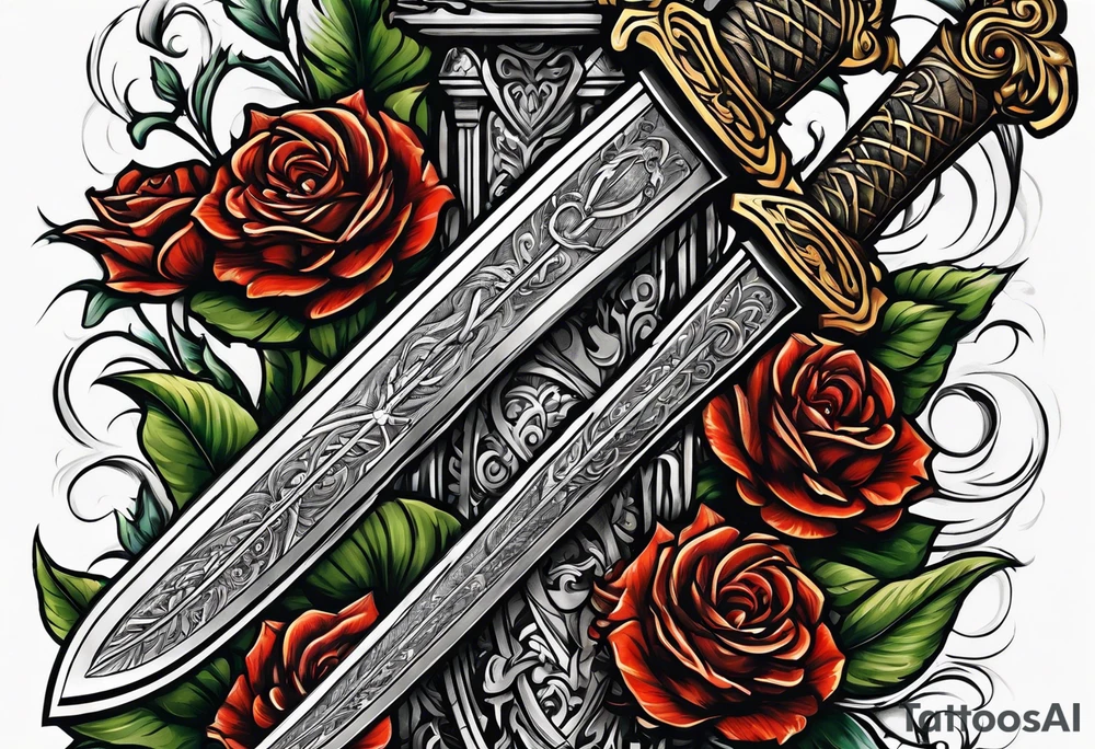 Caesars sword with father’s hand and son’s hand with scripture tattoo idea