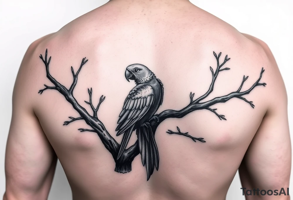 I want a tattoo with a parrot sitting on a tree tattoo idea