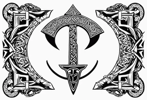 Valhalla sword shield dragon axe Valknut barbed wire chains tribal tattoo idea