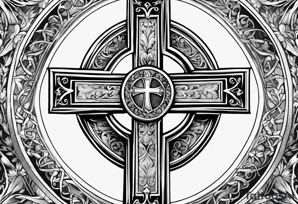 catholic cross with prayer hands tattoo idea