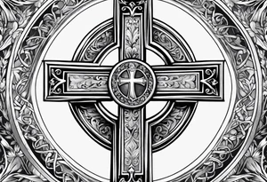 catholic cross with prayer hands tattoo idea