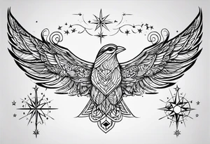 Minimalist tattoo for back and neck with straight line going up beck depicting saying “keep your feet in the ground and your eyes on the stars” tattoo idea