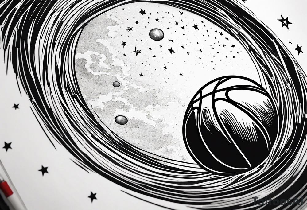 Basketball as a shooting star in a black hole that’s a basketball hoop tattoo idea