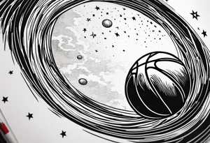 Basketball as a shooting star in a black hole that’s a basketball hoop tattoo idea