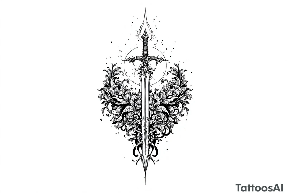 Sword pointed up white energy tattoo idea