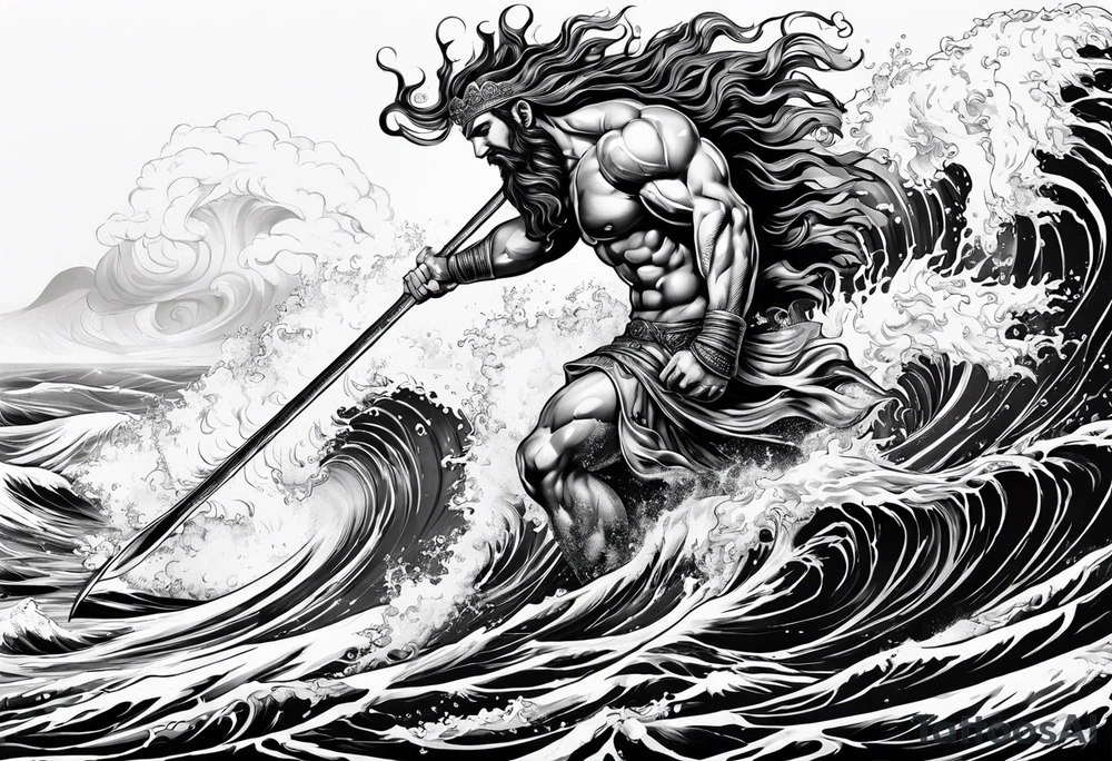 Poseidon steht in einer Welle im Meer tattoo idea Poseidon steht in einer Welle im Meer tattoo idea