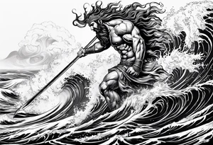 Poseidon steht in einer Welle im Meer tattoo idea