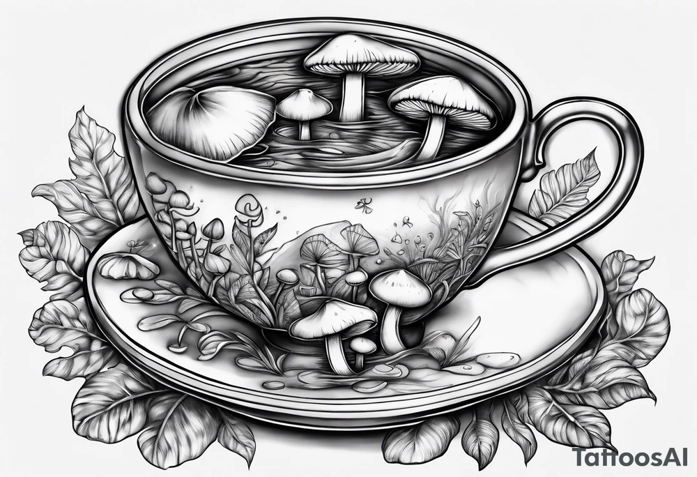 Cup of mushrooms tea tattoo idea