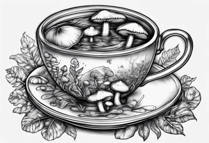 Cup of mushrooms tea tattoo idea