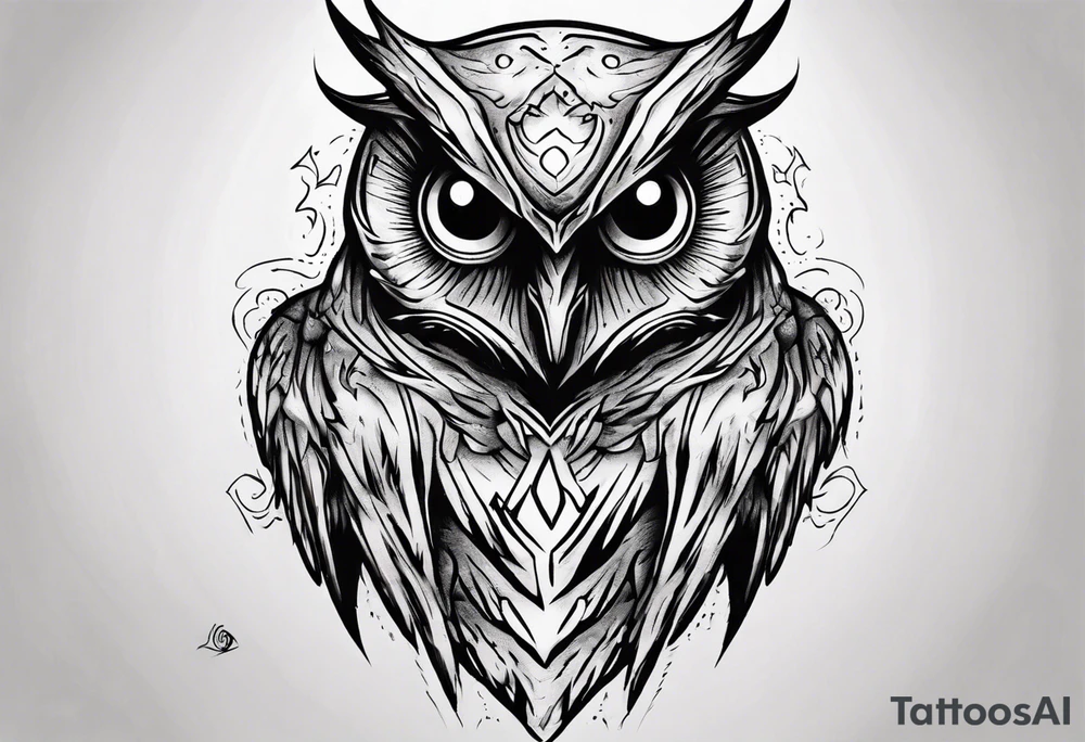 Demonic Owl looking to the rights tattoo idea