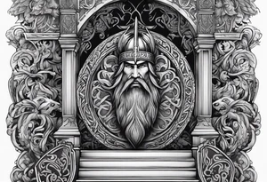 The Viking is at the bottom of the stairs that lead to the gate to Valhalla. tattoo idea