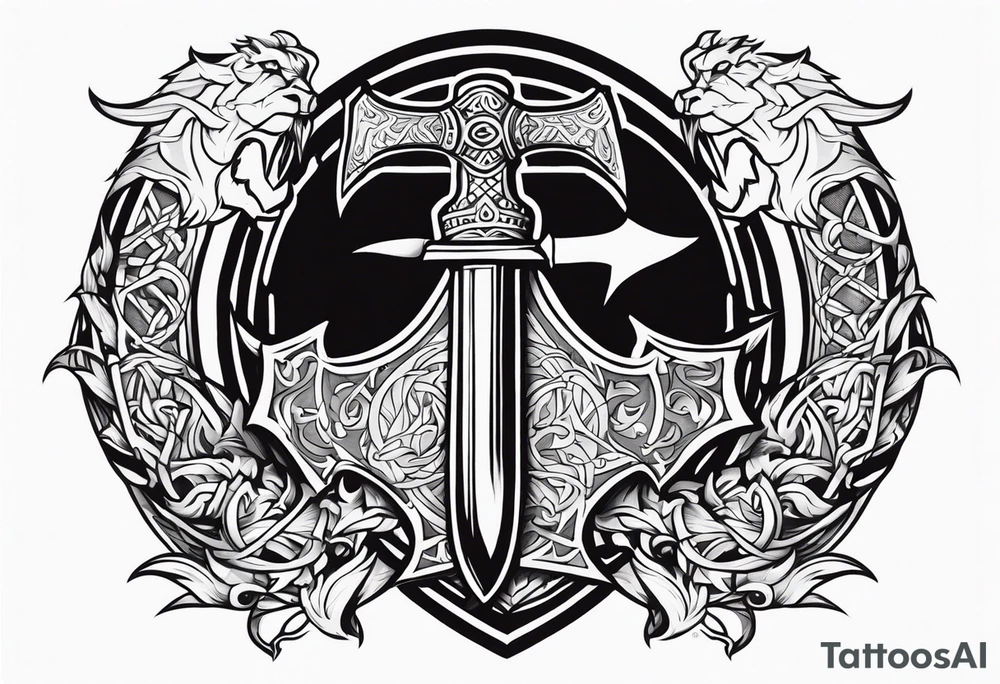 Valhalla sword shield dragon axe viking church tattoo idea Valhalla sword shield dragon axe viking church tattoo idea