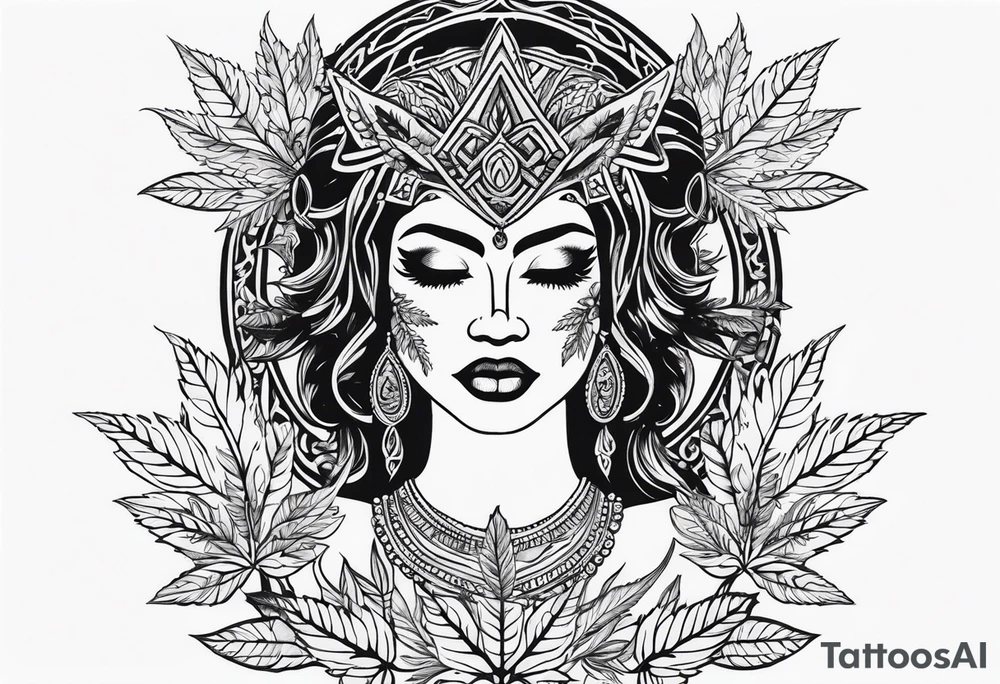 Black Goddess of marijuana tattoo idea