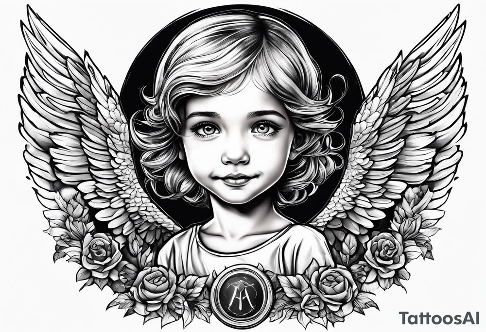 Kid smiling looking up at angel of death tattoo idea