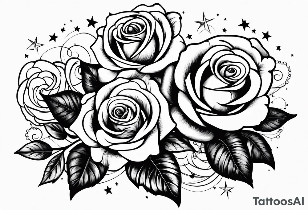 Roses with stars and a quote tattoo idea