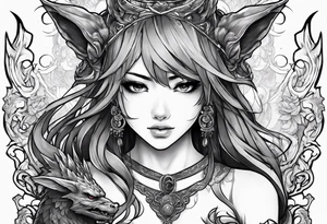 a bleeding anime girl surrounded by an asian gargoyle tattoo idea