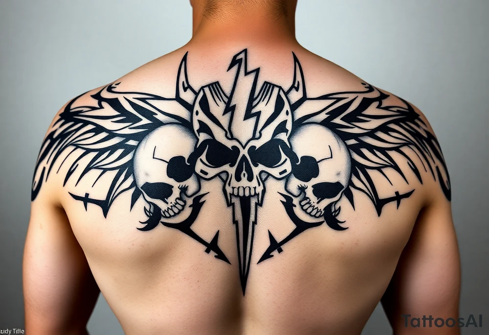 Skulls and.lightning tribal half sleeve for shoulder black work tattoo idea