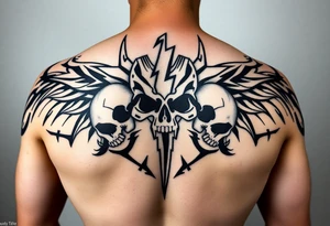 Skulls and.lightning tribal half sleeve for shoulder black work tattoo idea