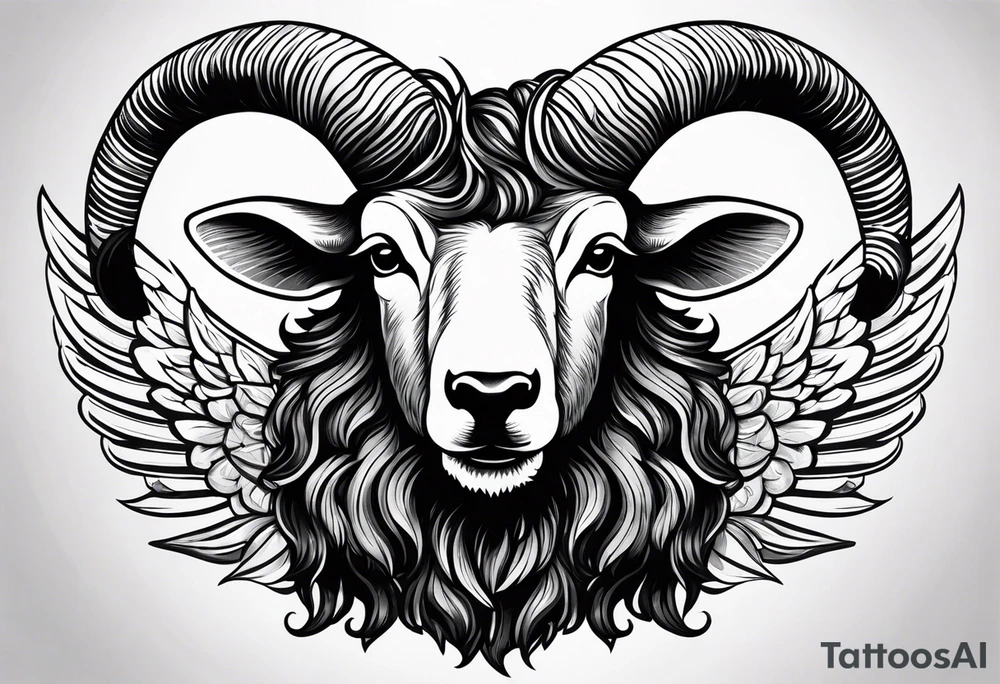 Black sheep with horns and angle wings for arm tattoo tattoo idea