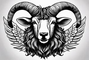 Black sheep with horns and angle wings for arm tattoo tattoo idea