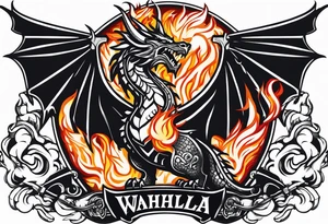 Valhalla sword shield dragon head fire tattoo idea
