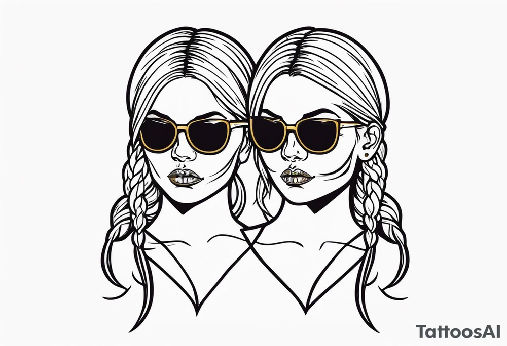 feminine skull and cross bones with hair in two blonde pigtails tattoo idea