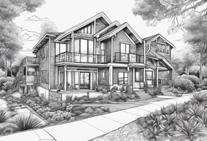 Person outline made out of homes tattoo idea