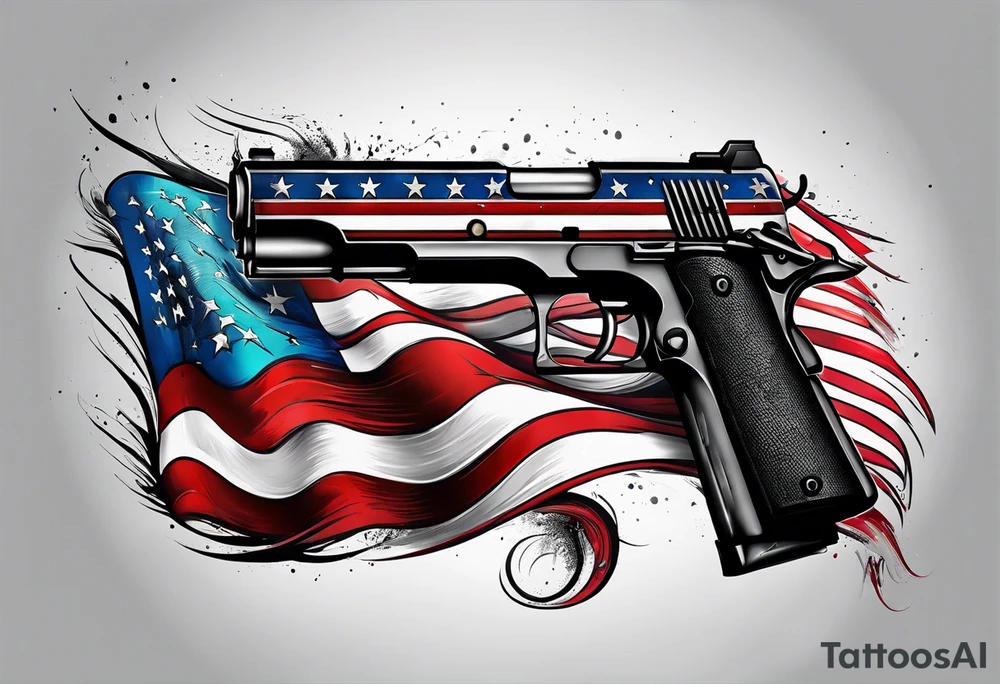 American flag with a blacked out gun in front of it tattoo idea