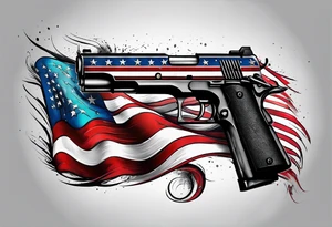 American flag with a blacked out gun in front of it tattoo idea