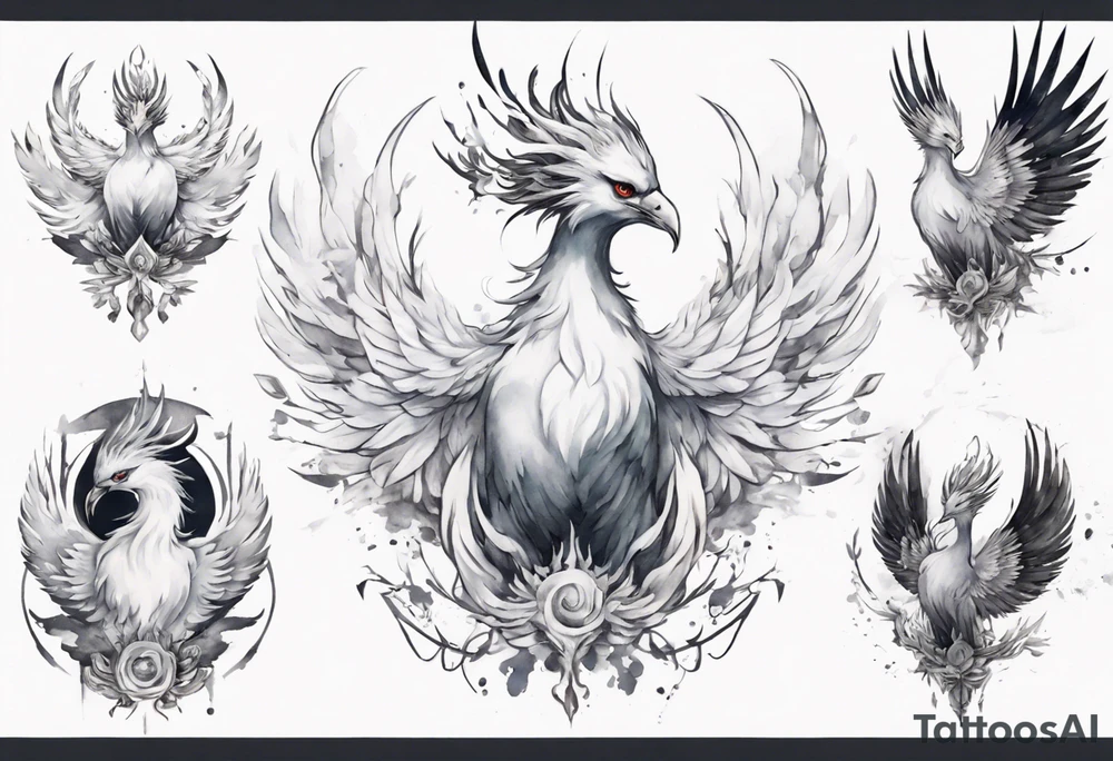 a white phoenix wearing iron diadem or crown around its head tattoo idea a white phoenix wearing iron diadem or crown around its head tattoo idea