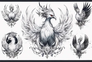 a white phoenix wearing iron diadem or crown around its head tattoo idea