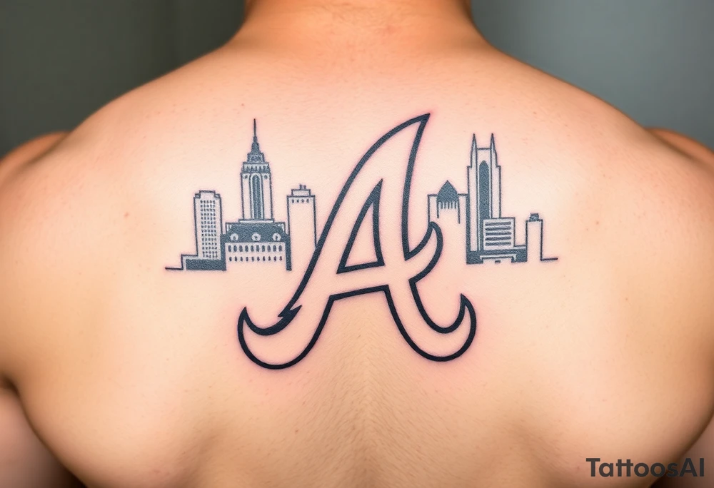 Atlanta Braves letter logo “A” with 3D skyline in the background tattoo idea