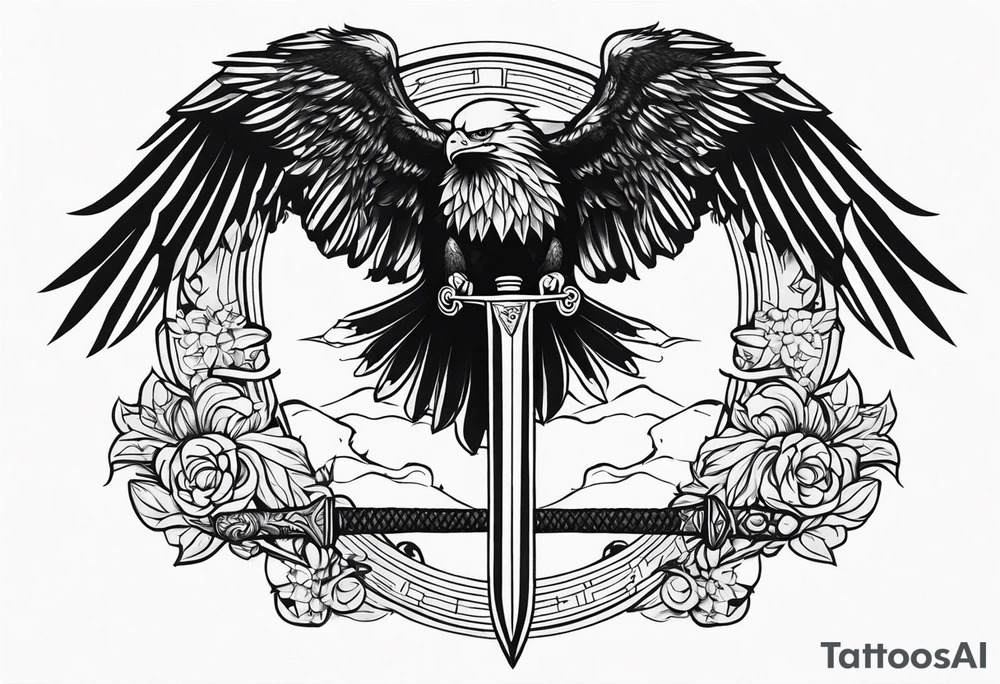 Eagle sword writing tattoo idea
