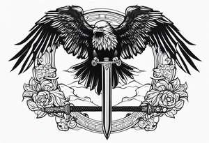 Eagle sword writing tattoo idea