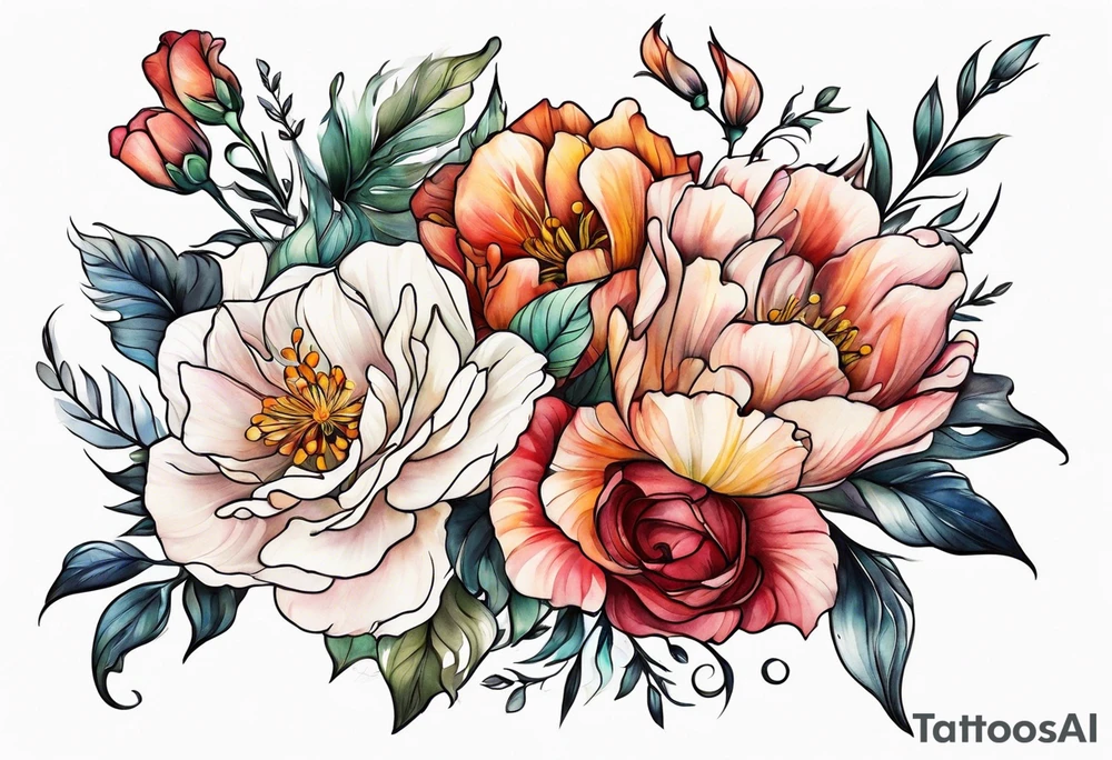 Flowers around the name Kieanna tattoo idea
