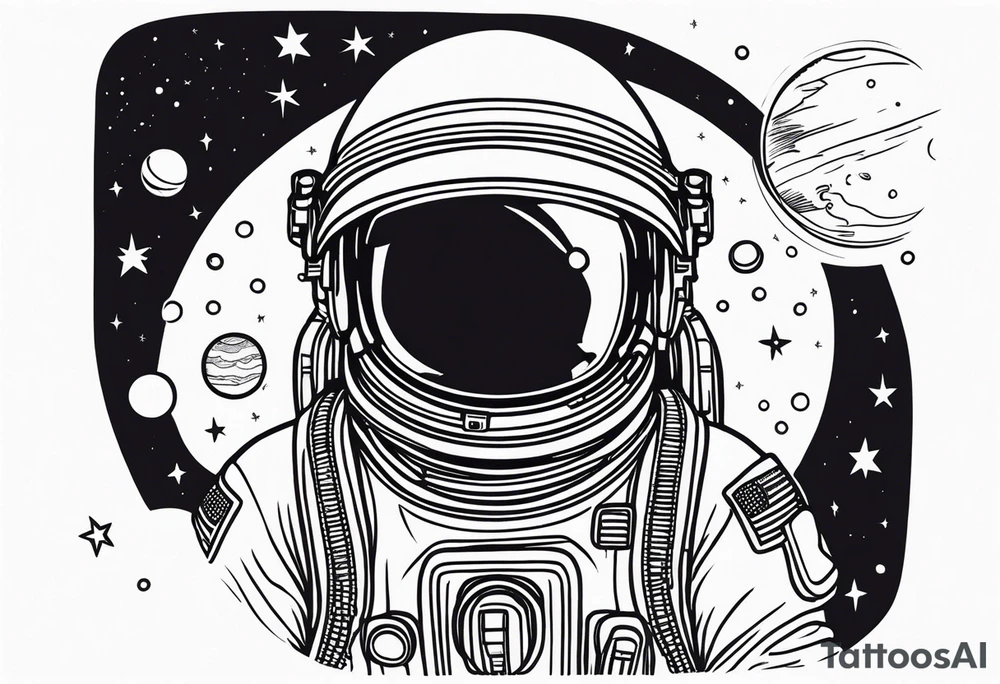 An astronaut floating in space with planets around him tattoo idea