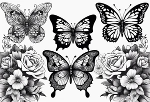 lace feminine full arm sleeve
with butterflies and flowers tattoo idea
