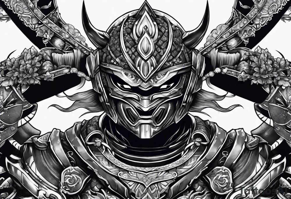 Angry Male Modern robot ninja with demon mask tattoo idea