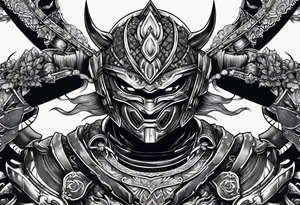 Angry Male Modern robot ninja with demon mask tattoo idea