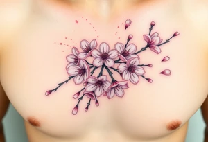 delicate cherry blossoms swirling in spring breeze with petals tattoo idea