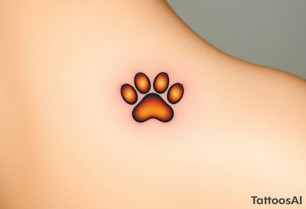 dog paw in shape of heart with fine fur details and warm shades of golden brown, caramel, and soft beige tattoo idea