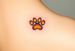 dog paw in shape of heart with fine fur details and warm shades of golden brown, caramel, and soft beige tattoo idea