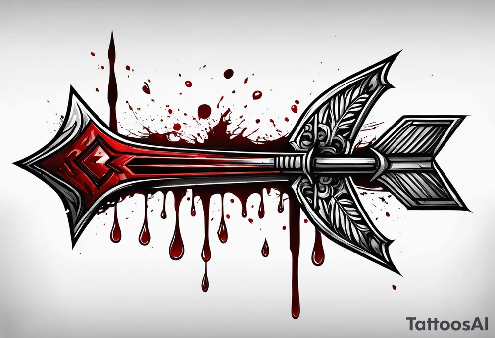 an arrow with only one drip of blood on the tip of it simple line art tattoo idea