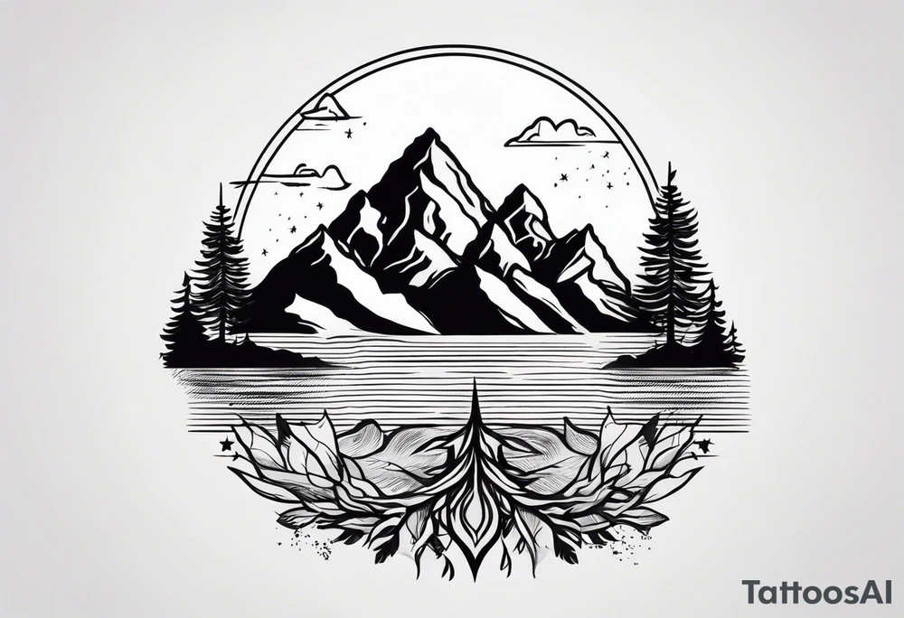 mountains trees roots tattoo idea