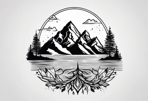 mountains trees roots tattoo idea